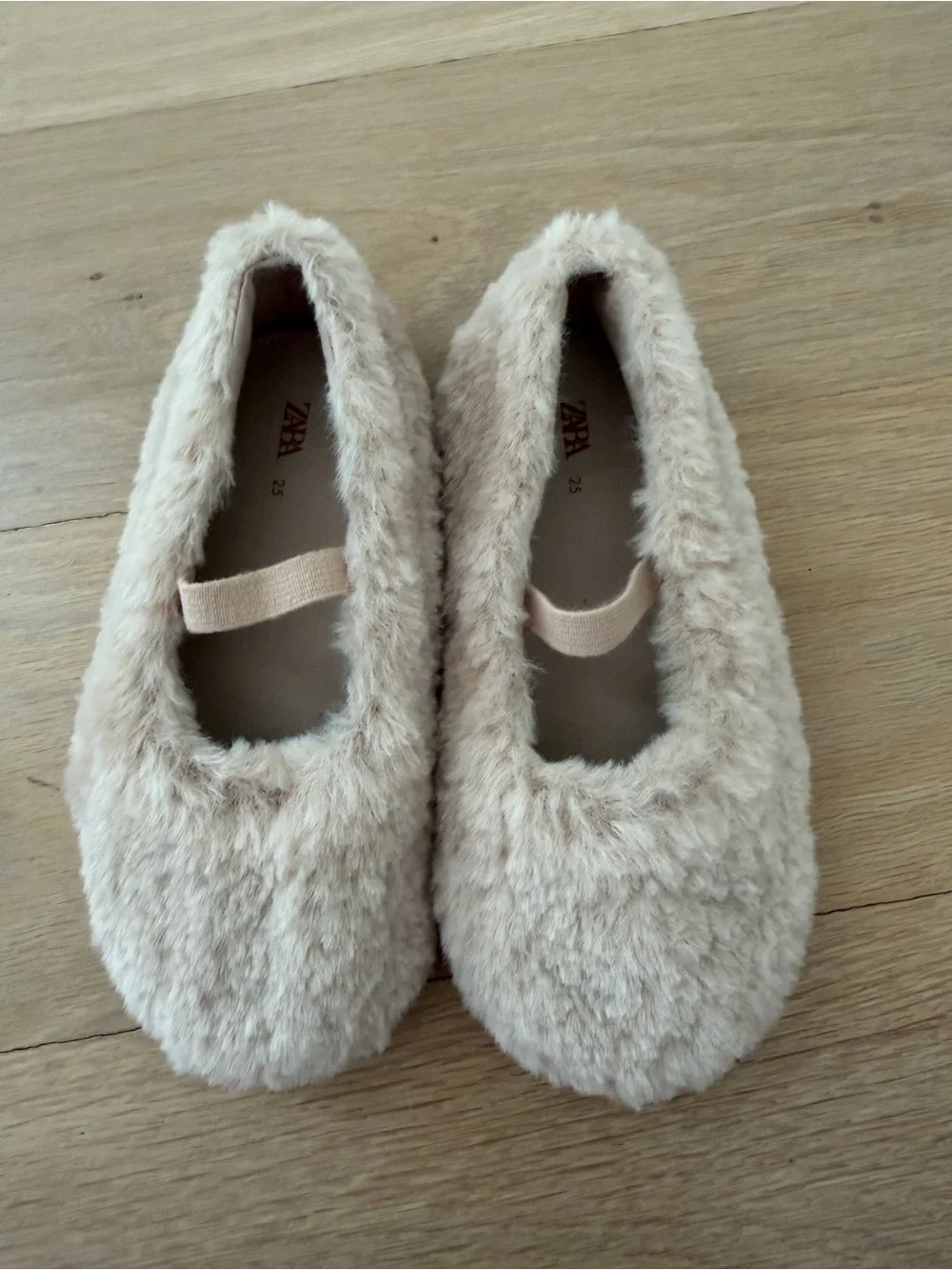 Zara Kids Beige Faux-Fur Mary Jane Slippers